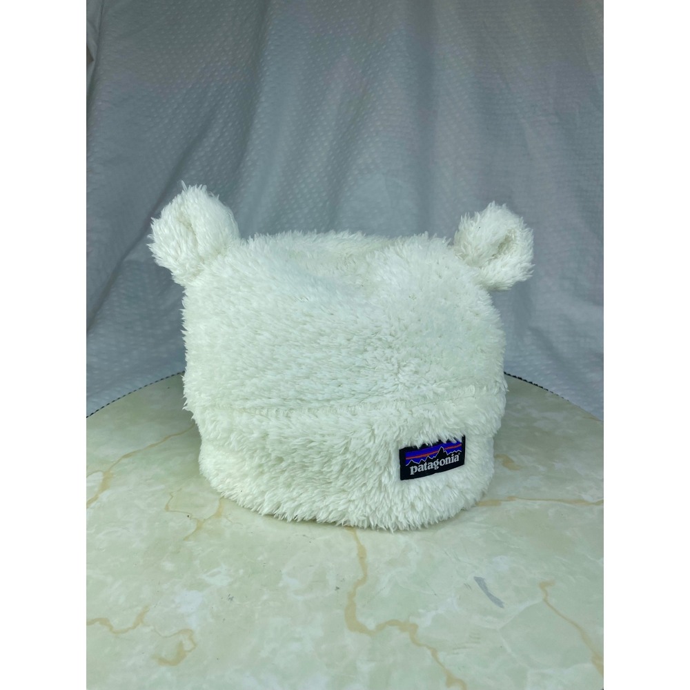 Patagonia Furry Friends Fleece Hat Baby 3M Birch White Bear Ears Beanie Winter